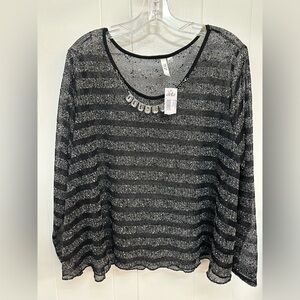 DOTS bejeweled mesh black long sleeve‎ blouse NWT women’s 3X